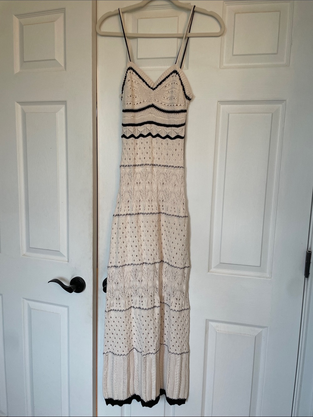 Olive & Oak Cream Crochet Maxi Dress with Black Trim